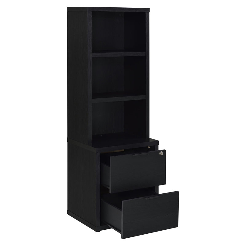Geary Black 3-Shelf Bookcase USB And Lockable Drawer, Black