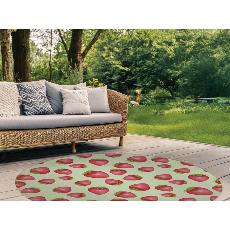 Summer Strawberries Outdoor Rug, Round 5'