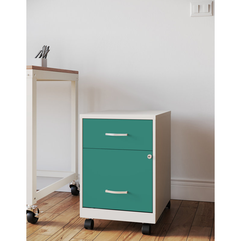 Ervehe 18'' Deep Mobile File Cabinet with Accessory Drawer, Teal/White