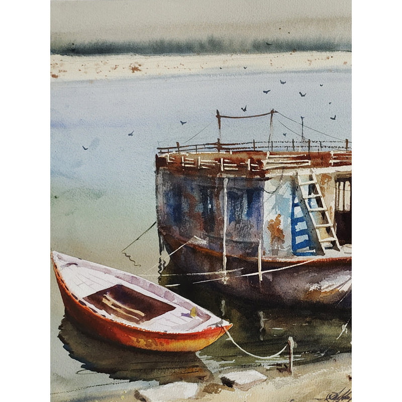 Bateaux sur la côte de Varanasi | Art esthétique | Achintya Hazra