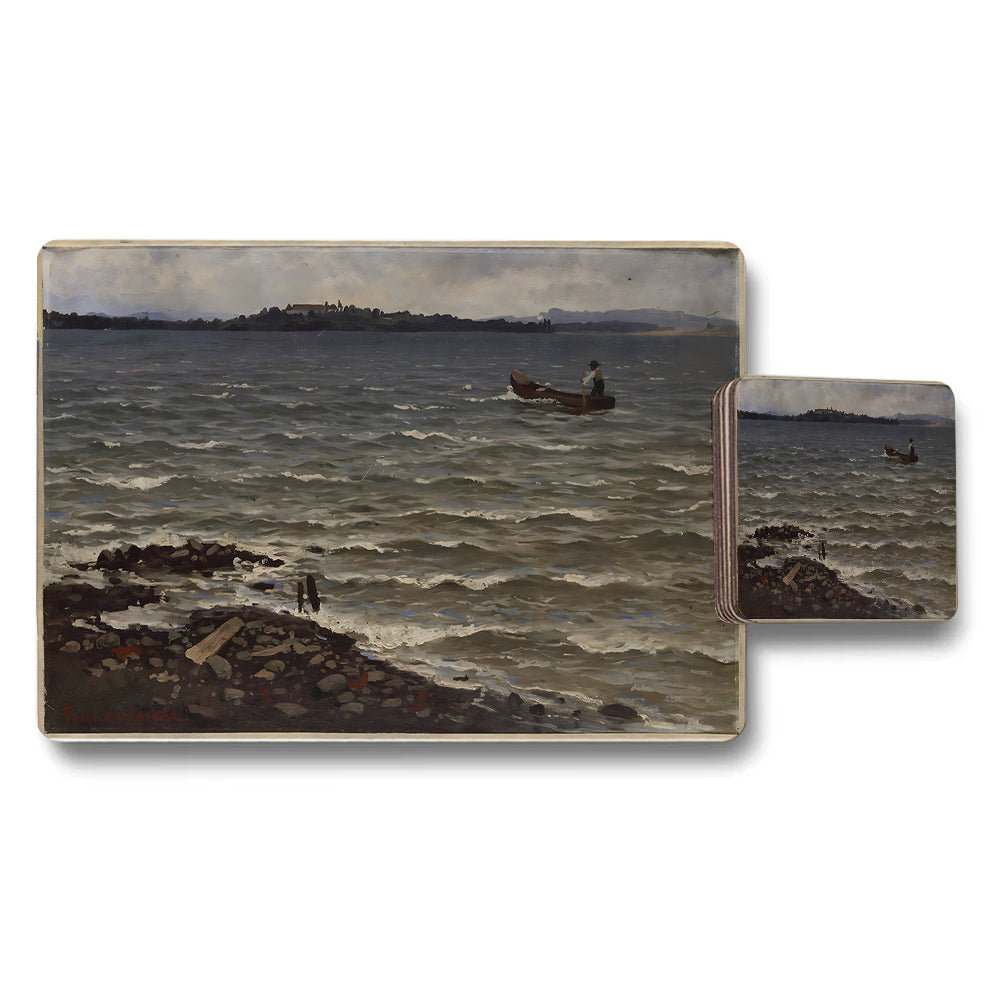 Seascape Placemat And Coaster Set With Boat Scene