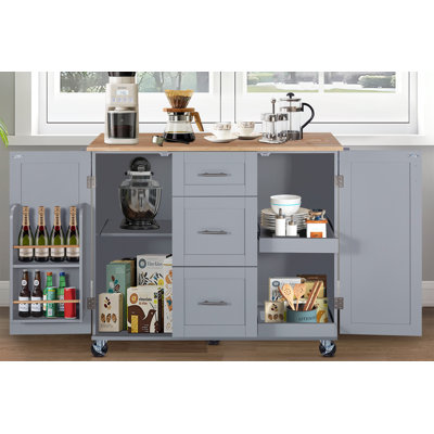 Burnetta Rolling Kitchen Island with Solid Wood Top by Lark Manor