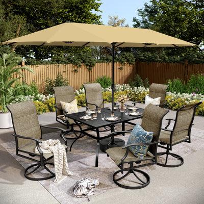 8pcs Rectangle Outdoor Patio Dining Set With Umbrella