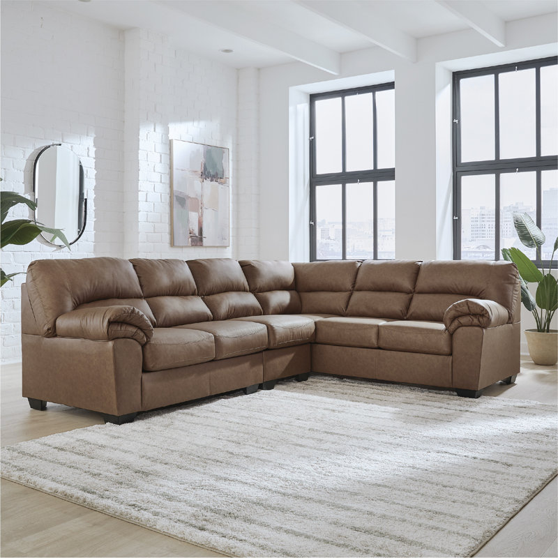 Skandar 3-Piece Sectional, 38" H x 117" W x 92" D, Coffee Faux Leather