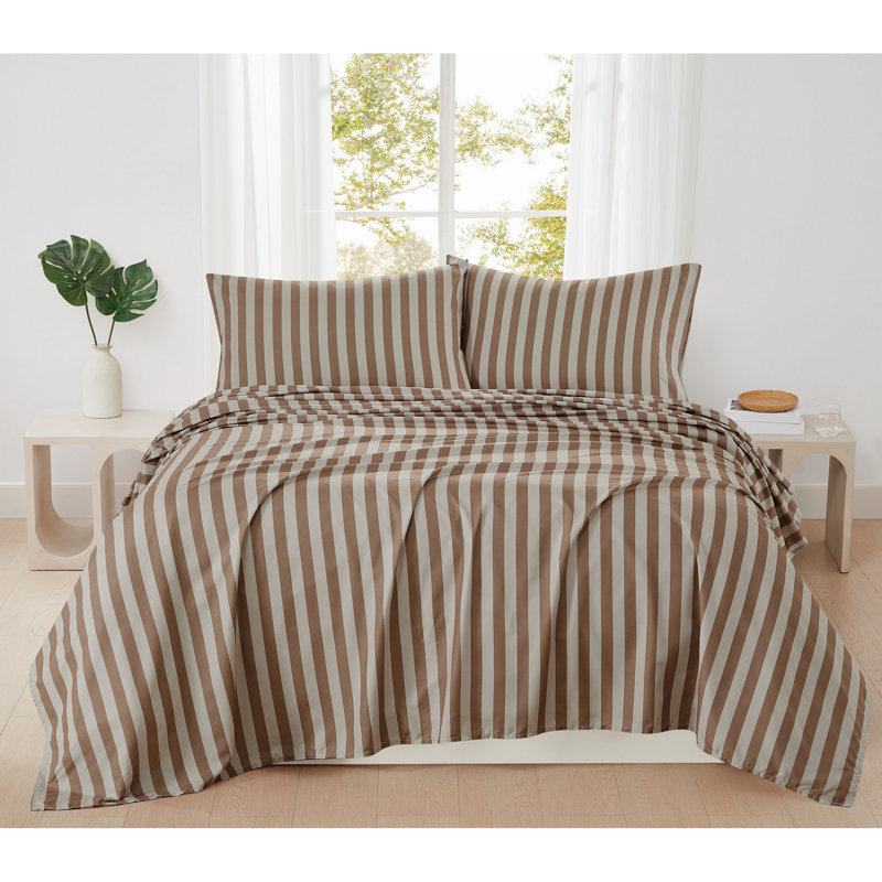 Ensemble de draps Weston, Ensemble de draps pour grand lit avec 2 taies d'or, Brun