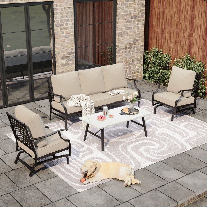Tapasi 5-7 - Person Patio Conversation Set with Rocking Lounge Chairs & Optional Ottoman, Beige, No