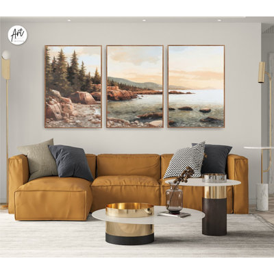 Acadia National Park, Wall Art, Watercolor Print, No Frame Poster With Wrapped Canvas (Set of 3)