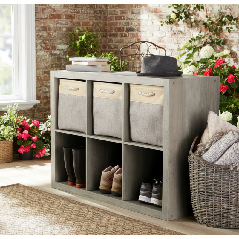 Étagère de rangement à six compartiments grande capacité, gris rétro texturé, (3 tablettes) H 43,5 po x l 30,5 po x P 15,6 po