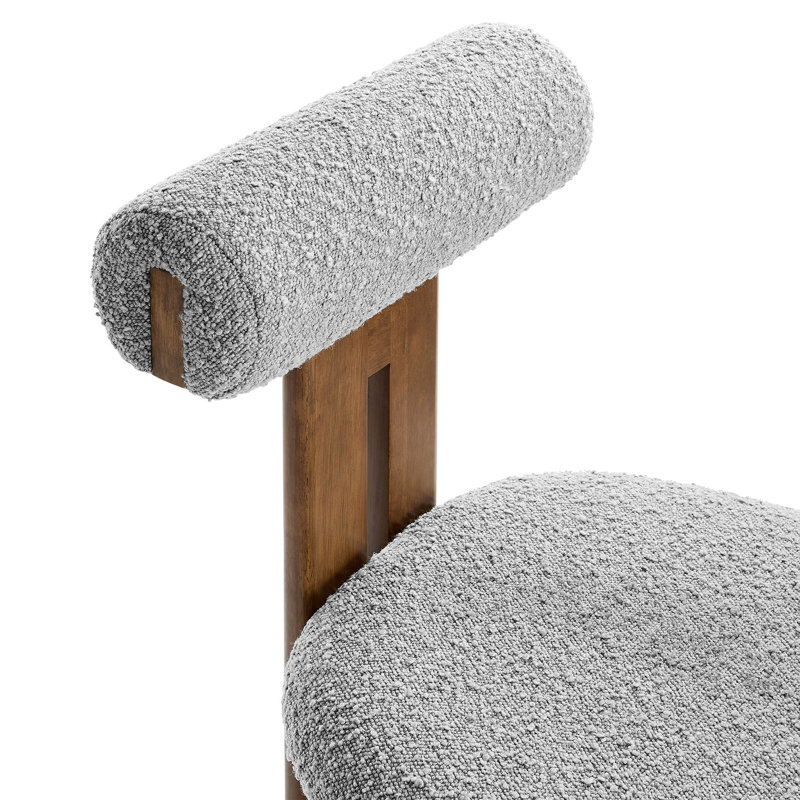 Torian Boucle Fabric Dining Chair Set Of 2, Walnut, Light Gray