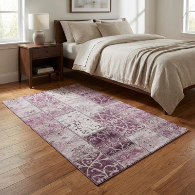 Tapis lavable patiné 3 pi x 5 pi bourgogne et ivoire avec protection UV