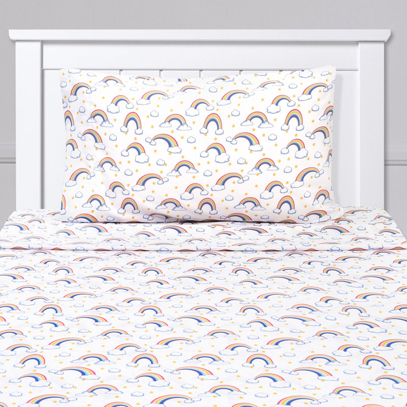 Kids' Printed Bright & Fun Microfiber Sheet Sets, Twin Extra Long, Rainbows