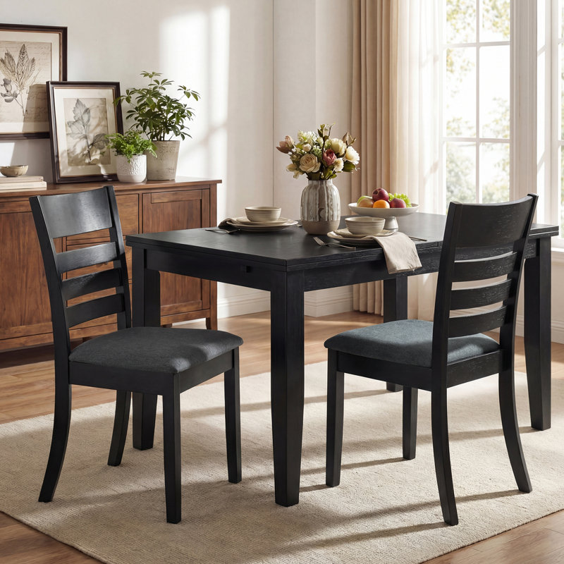 Ensemble de 2 chaises en bois avec structure en bois d'hévéa, dossier à lattes courbé gris foncé, 2, Noir ; gris