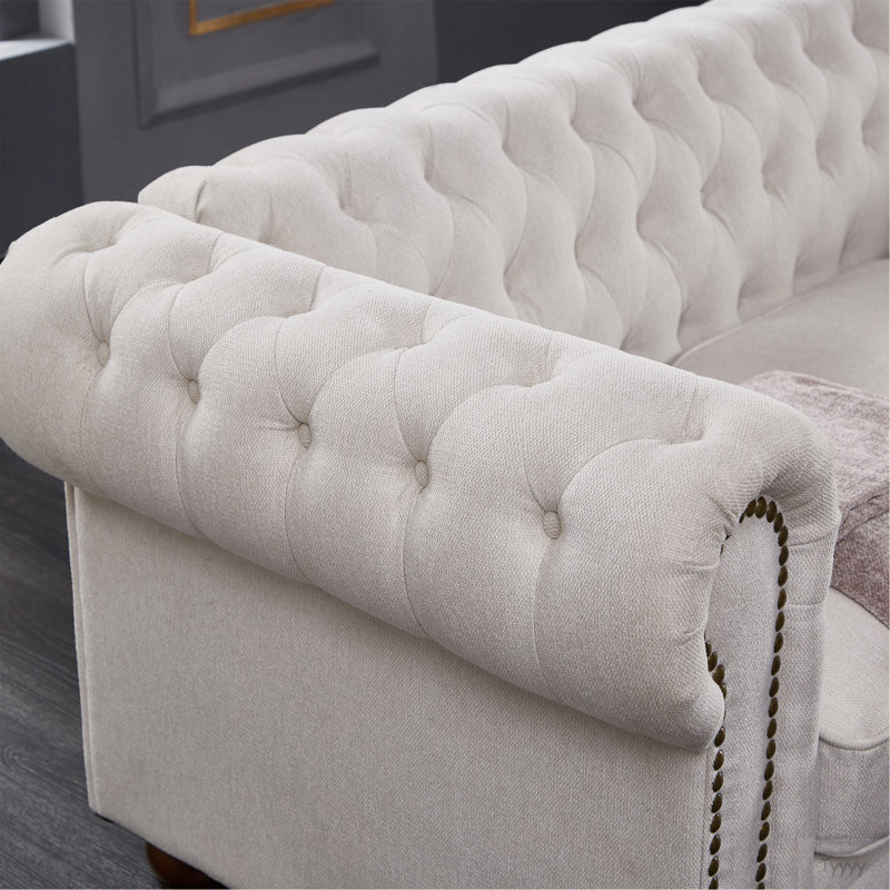 Canapé Chesterfield en tissu beige (beige), Beige