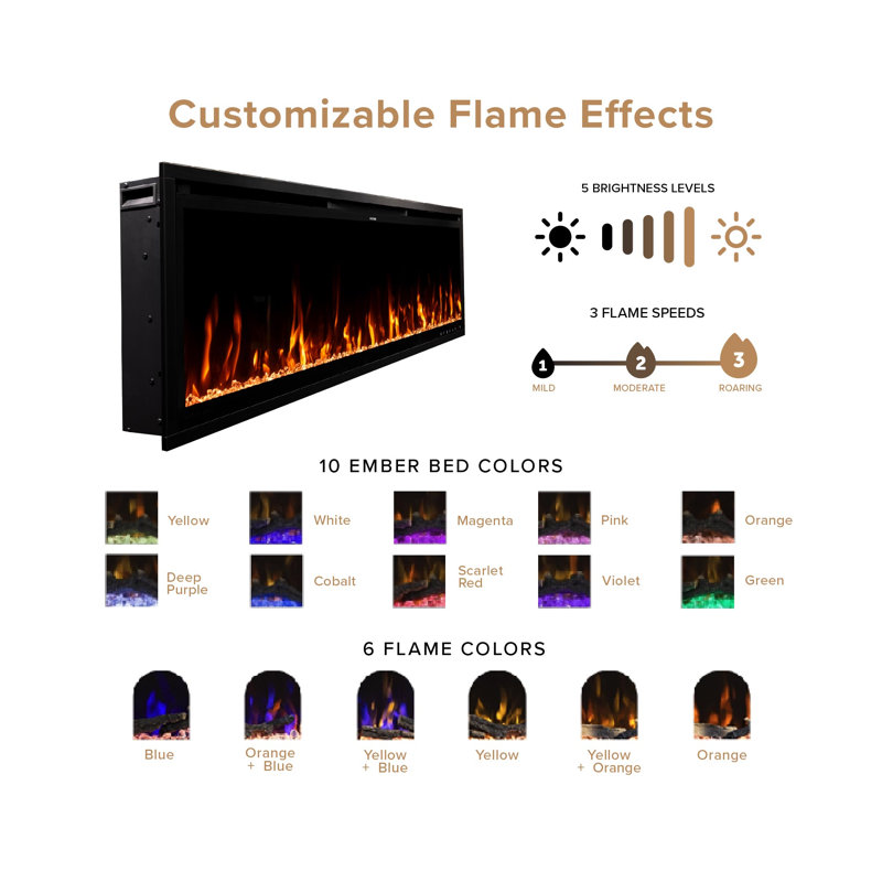 Modern Ember Patton 64" Mantel Package with 42" Electric Fireplace - Works w/ Alexa and Google Asst, Black