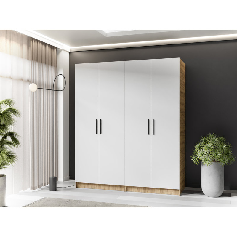 Nitra 4 Door Solid + Manufactured Wood Wardrobe, Oak Craft Gold/White