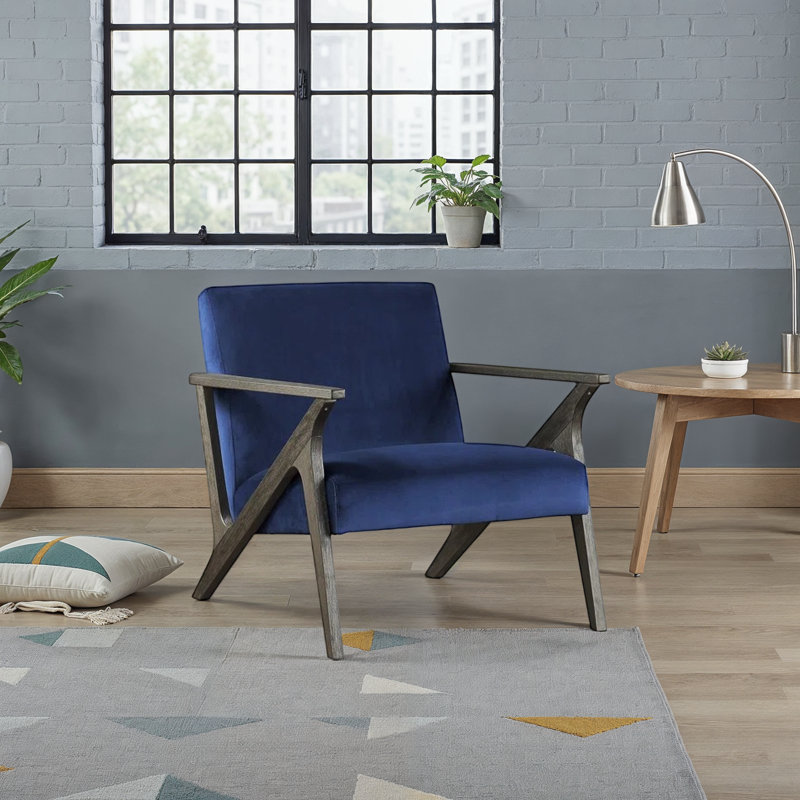 Chaise d'appoint moderne Burdette 30 po avec revêtement en velours, structure en bois exposée et ressorts en mousse