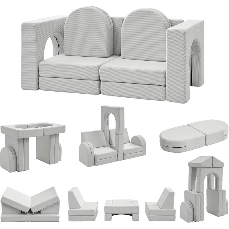 Kids and Toddler Play Couch, Convertible Folding Sofa, Modular Kids Couch for Playroom, Light Gray