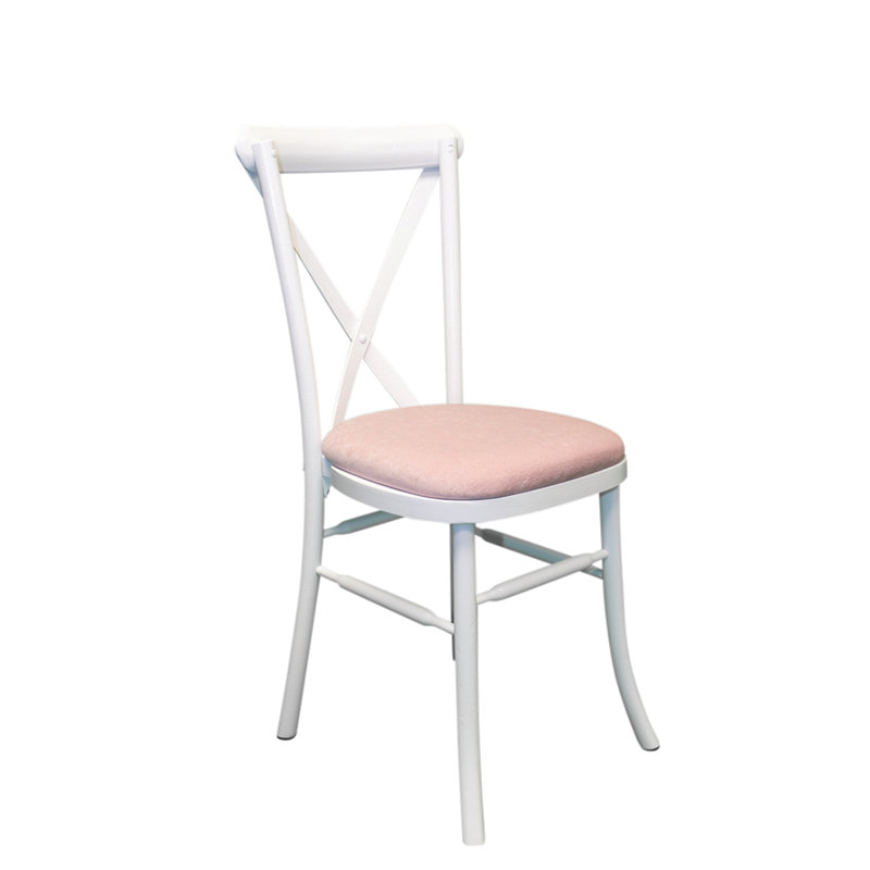 Atkins 43cm H Polyester Blend Upholstered Cross Back Stacking Side Chair, Blush, White