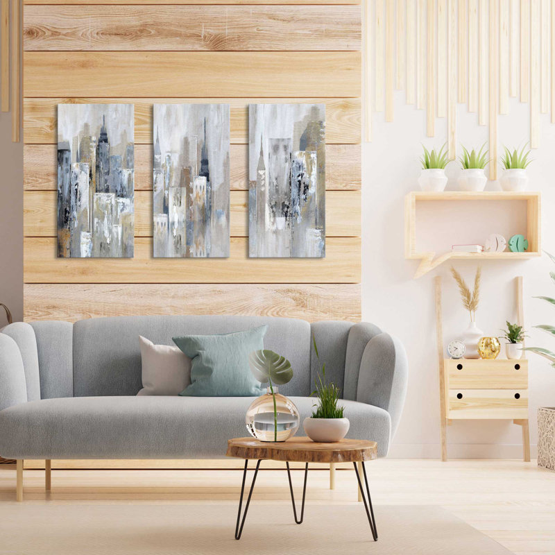 «Delon Bay City Reflection» par Nan - peinture sur toile tendue 3 pièces