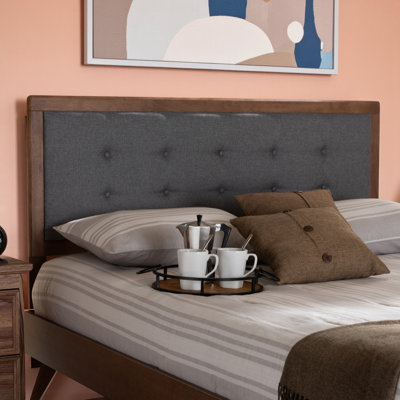 Camilla Full Size Headboard with Dark Grey Fabric Upholstery and Walnut Brown Finished Wood