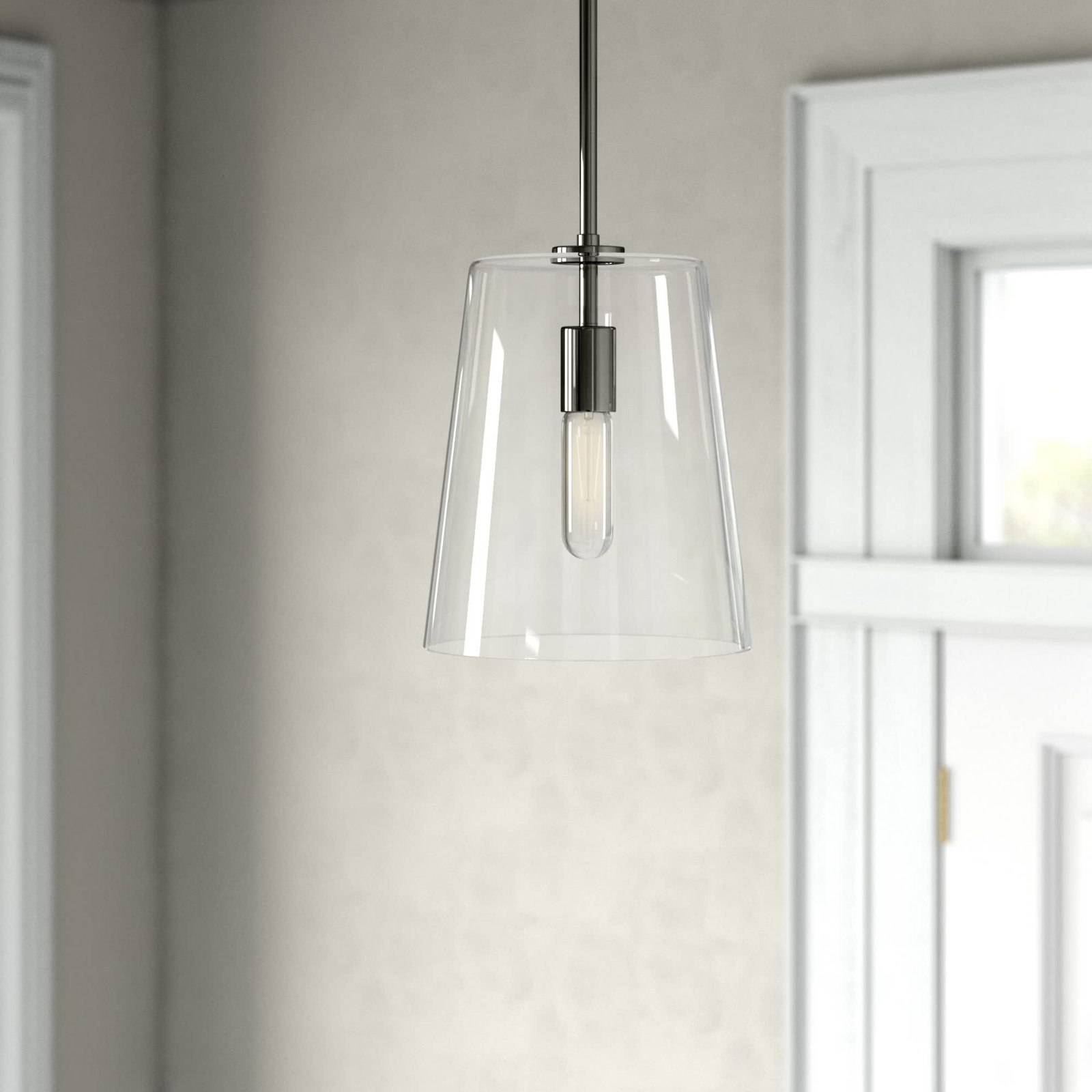 Selena Single Light Glass Dimmable Pendant, 11.38" H x 9" W x 9" D, Dark Silver