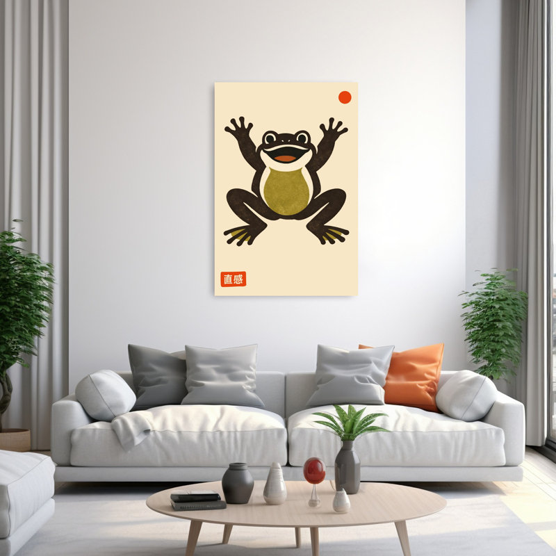 «Happy Frog», point rouge, espiègle, grenouille rétro, art mural, 60" H x 40" W