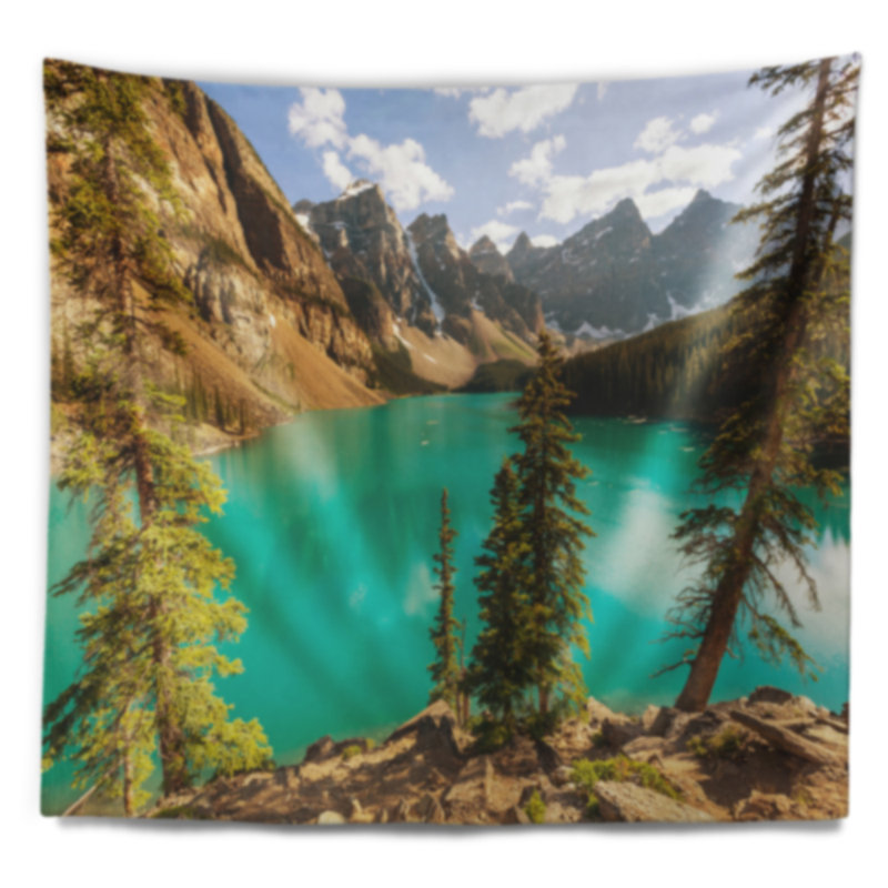 Paysage lac moraine dans la tapisserie du parc national banff, H 68 po x l 80 po