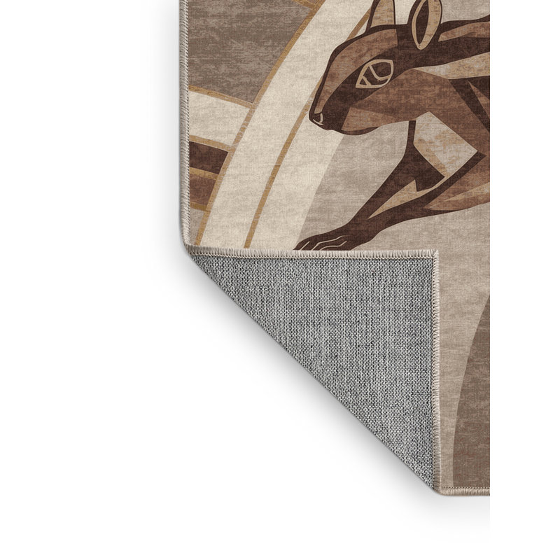 Machine Washable Pavli Squirrel Art Deco Arc Rug in Beige – Beige Binding, 2x5