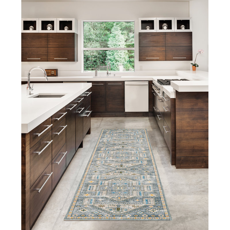 Ducote Washable Gray and Beige Machine Woven area rug, Runner 2' x 8'
