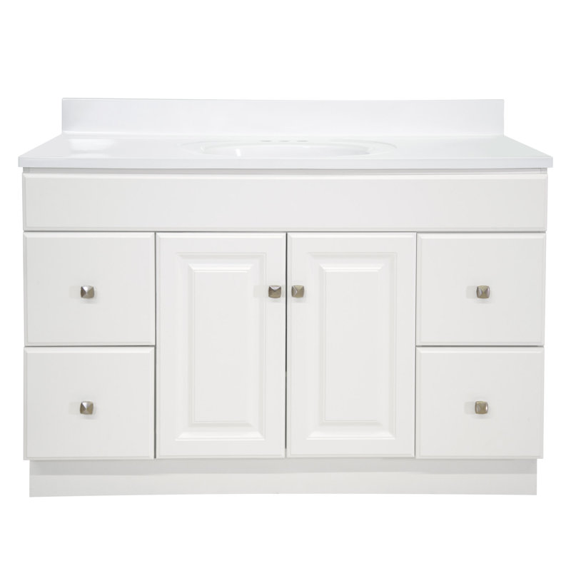 Wyndham 49 Inch Bathroom Vanity with Top, Ready to Assemble, Solid White, White