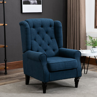 Thick Padded Chair With Wingback - Blue, Breathable Cover In High Design, Fits Various Rooms