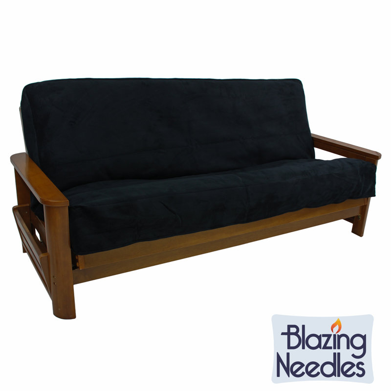 Housse pour futon à coussins carrés/rectangulaires Queen, Microsuède noir, H 54 po x l 75 po x P 8 po