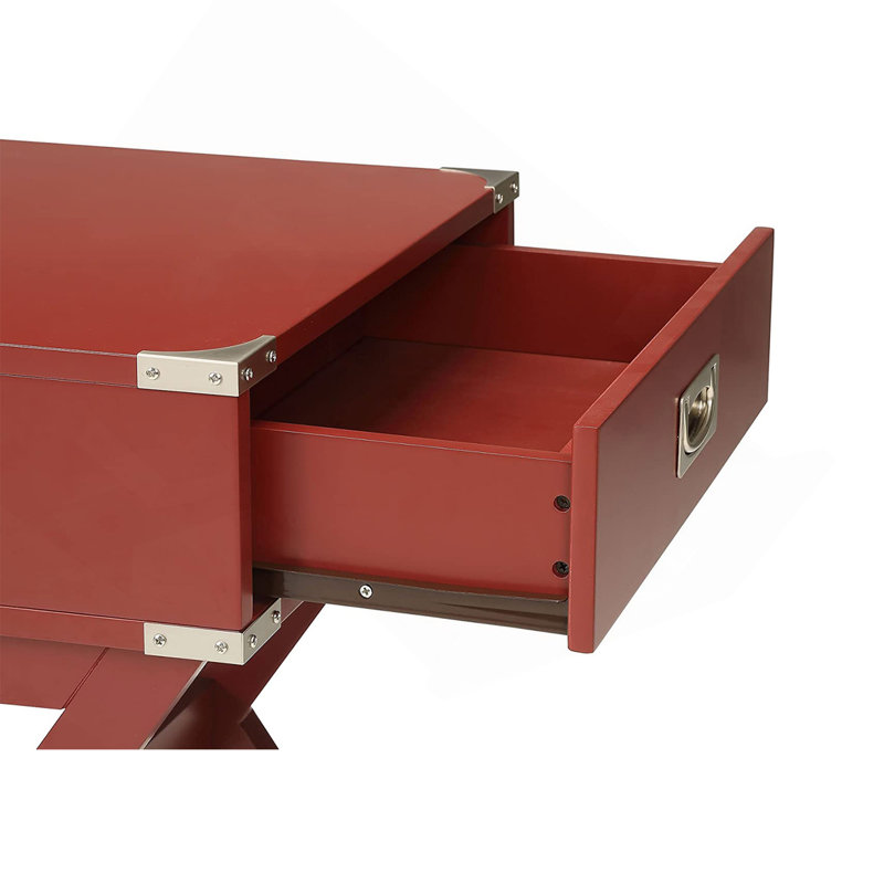 Table d'appoint avec coins en métal, rouge, Rouge