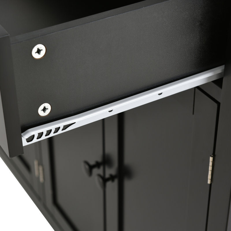 Kitchen Island Cart With Solid Wood Workbench, Black, 4 Door Cabinet Adjustable Shelves, 2 Drawers, Spice Rack & Lockable Mobile Transportable In Black Cabinet,