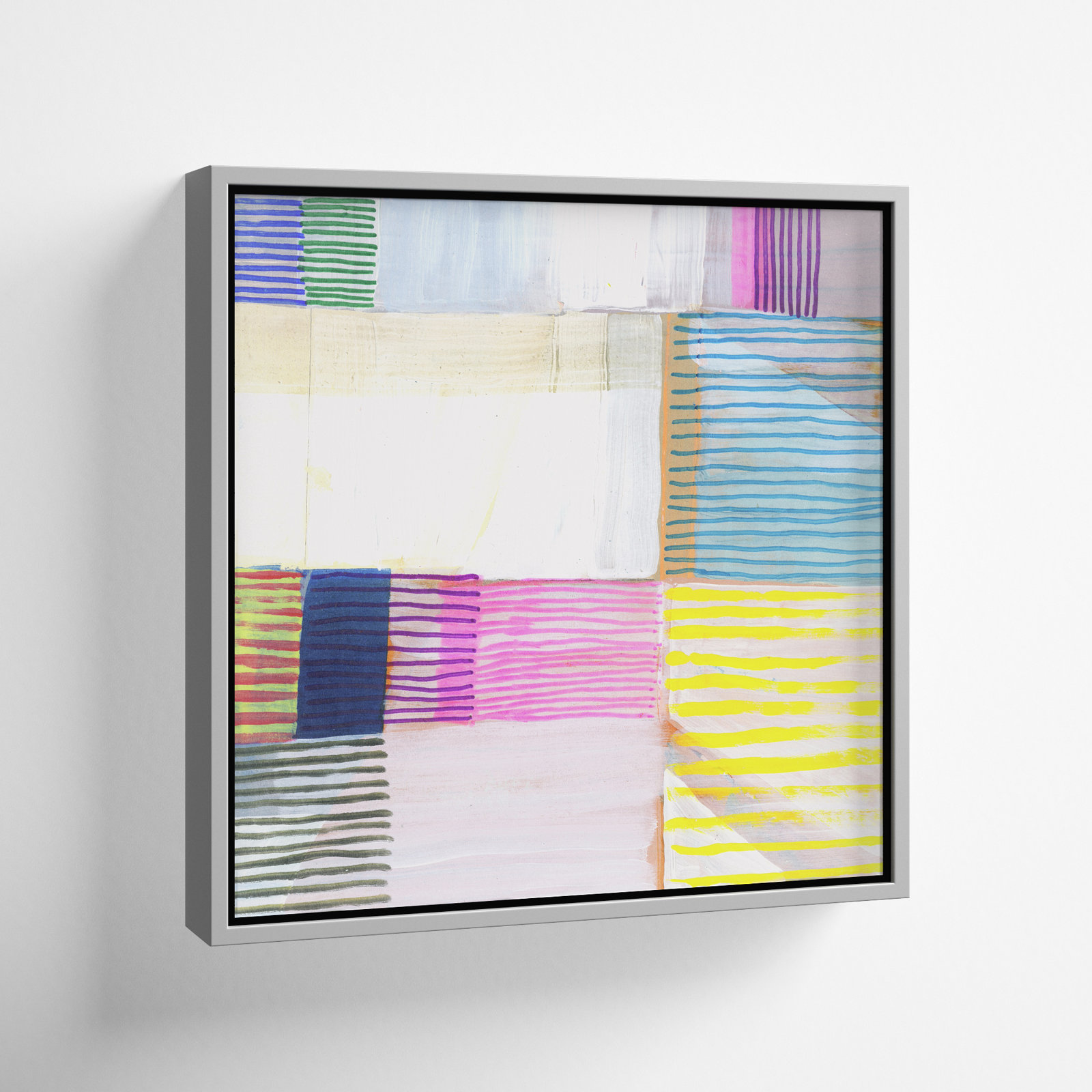 Clarendon "Bright Net III" Painting by Cartissi, Silver Framed, 13.5" H x 13.5" W x 2" D