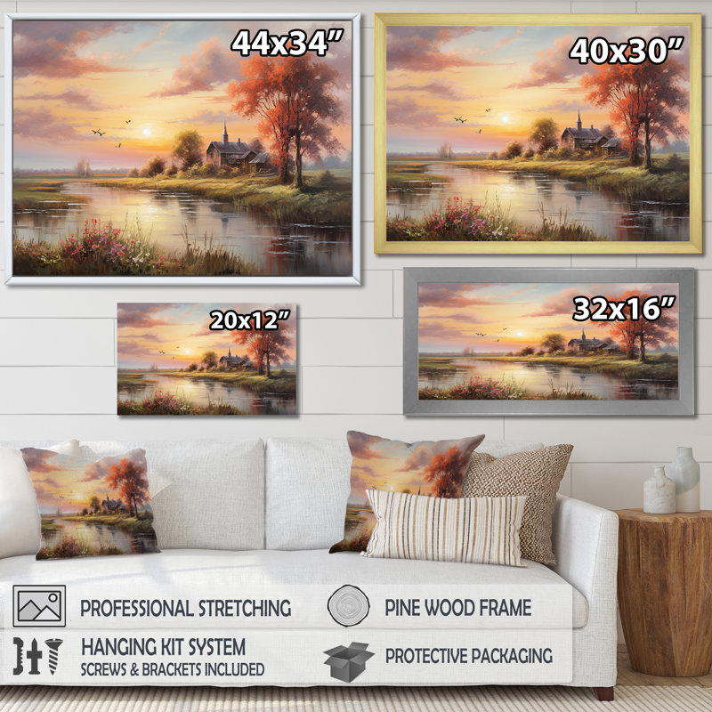 «Sunrise Autumn Country Panorama I», reproduction sur toile, H 24 po x l 32 po x P 1 po, Cadre naturel flottant