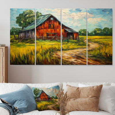 Rustic Farmhouse Green Country Road - Art mural de ferme 4 pièces