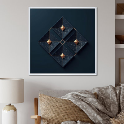 " Rhombus in Deep Blue and Gold Abstract " Mixed Media and Color Photography Print