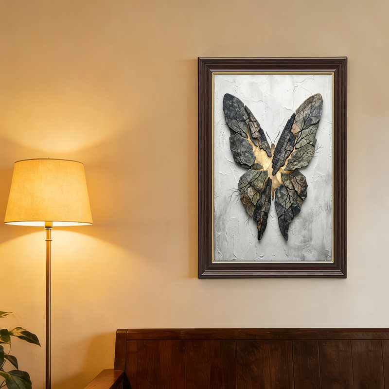 Art mural antique sur toile encadré doré pour le salon, la chambre à coucher, le bureau ou le vestibule - décoration murale décorative avec art papillon