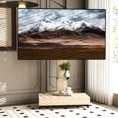 Chariot de télévision mobile avec hauteur réglable pour téléviseurs de 32 à 75 pouces, fabrication en bois et en verre, rangement de tiroir, divers environnements de maison convenables, roues et tiroirs, chariot, salon idéal, chambre à coucher,