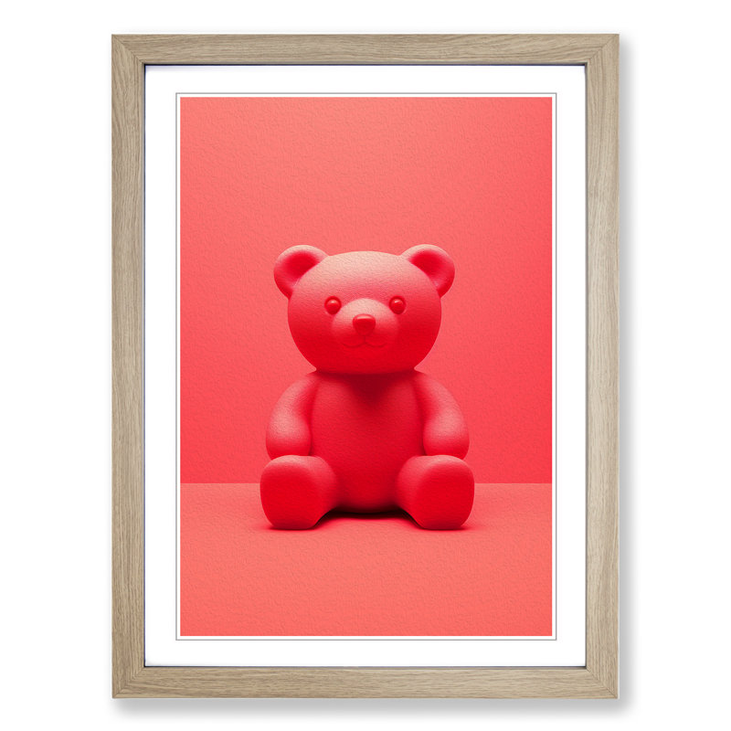 Teddy Bear Minimalism - Framed Print, Oak , 46cm H x 34cm W x 2cm D