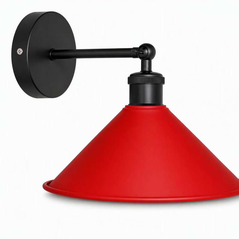 Industrial Adjustable Wall Sconce with Conical Shade, Red