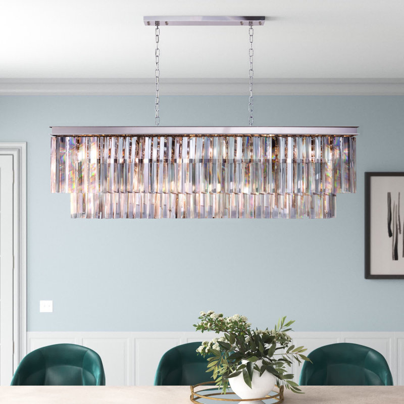 Lustre rectangulaire en cristal 12 lumières Yazmin, Cristal (transparent), Nickel poli
