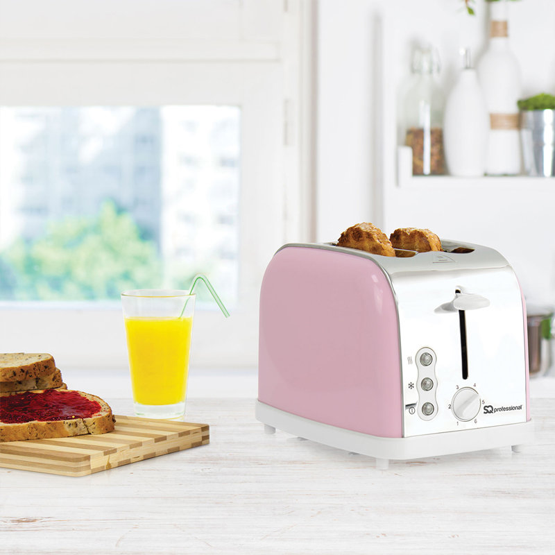 SQ Professional Dainty 2 slice Toaster with Removable Crumb Tray, Pink