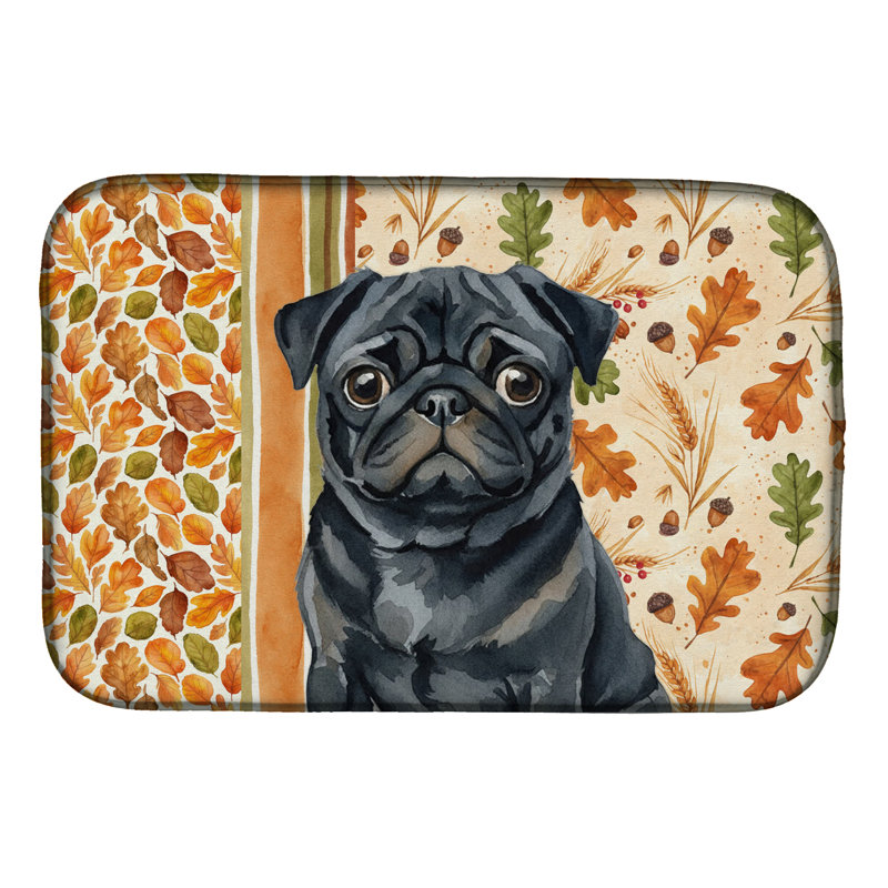 Black Pug Heirloom Fall Dish Drying Mat