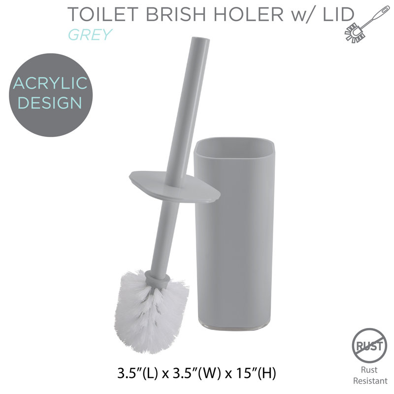 Gray Acrylic Toilet Brush Set with Holder, 2 Pack