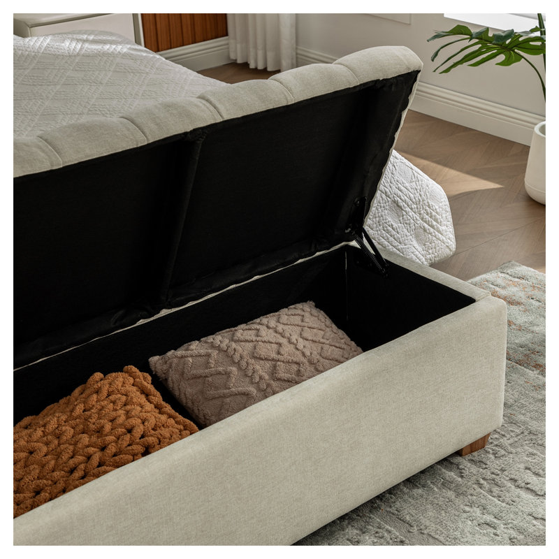 Banc de rangement rembourré en chenille de 60,2 po de largeur avec repose-pieds capitonné avec pieds pour chambre à coucher, salon et entrée