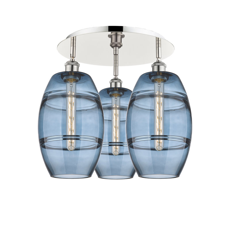 Plafonnier encastré Dundrod, Nickel poli, H 10,88 po x l 19,75 po x P 19,75 po, Bleu princesse