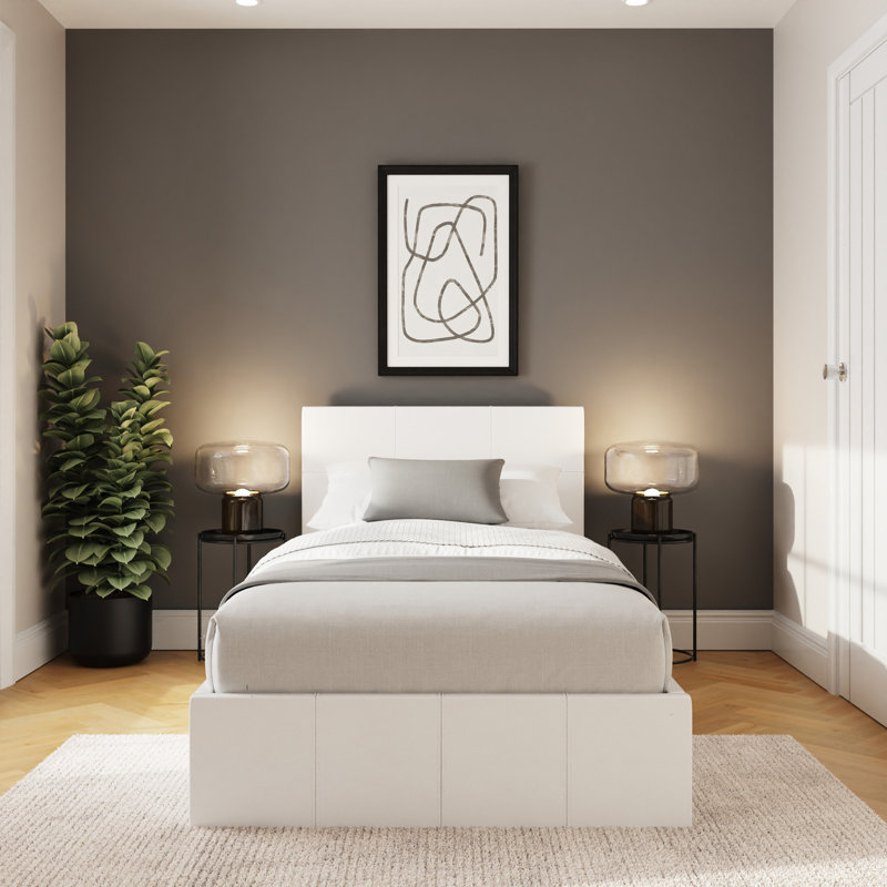 Basso Upholstered Ottoman Storage Bed, Single (3'), White