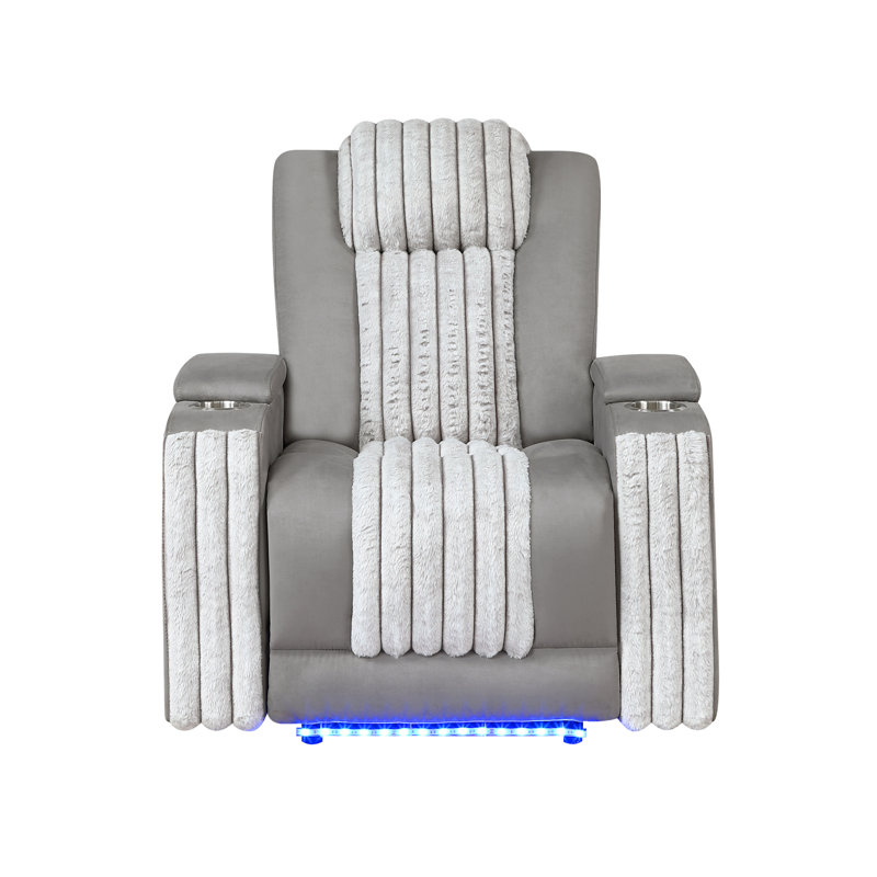 U8000 Grey Power Recliner W/ Power Headrest & Led Light, Gray